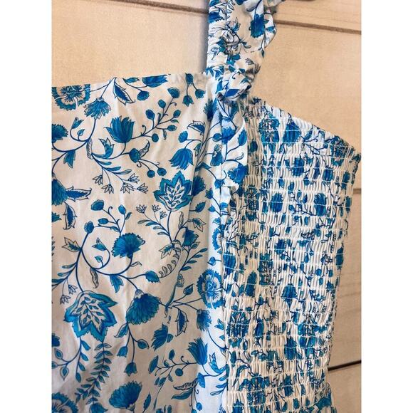 Draper James Floral Print Smocked Side Midi Blue White Flutter Strap Dress XXL - Picture 4 of 7